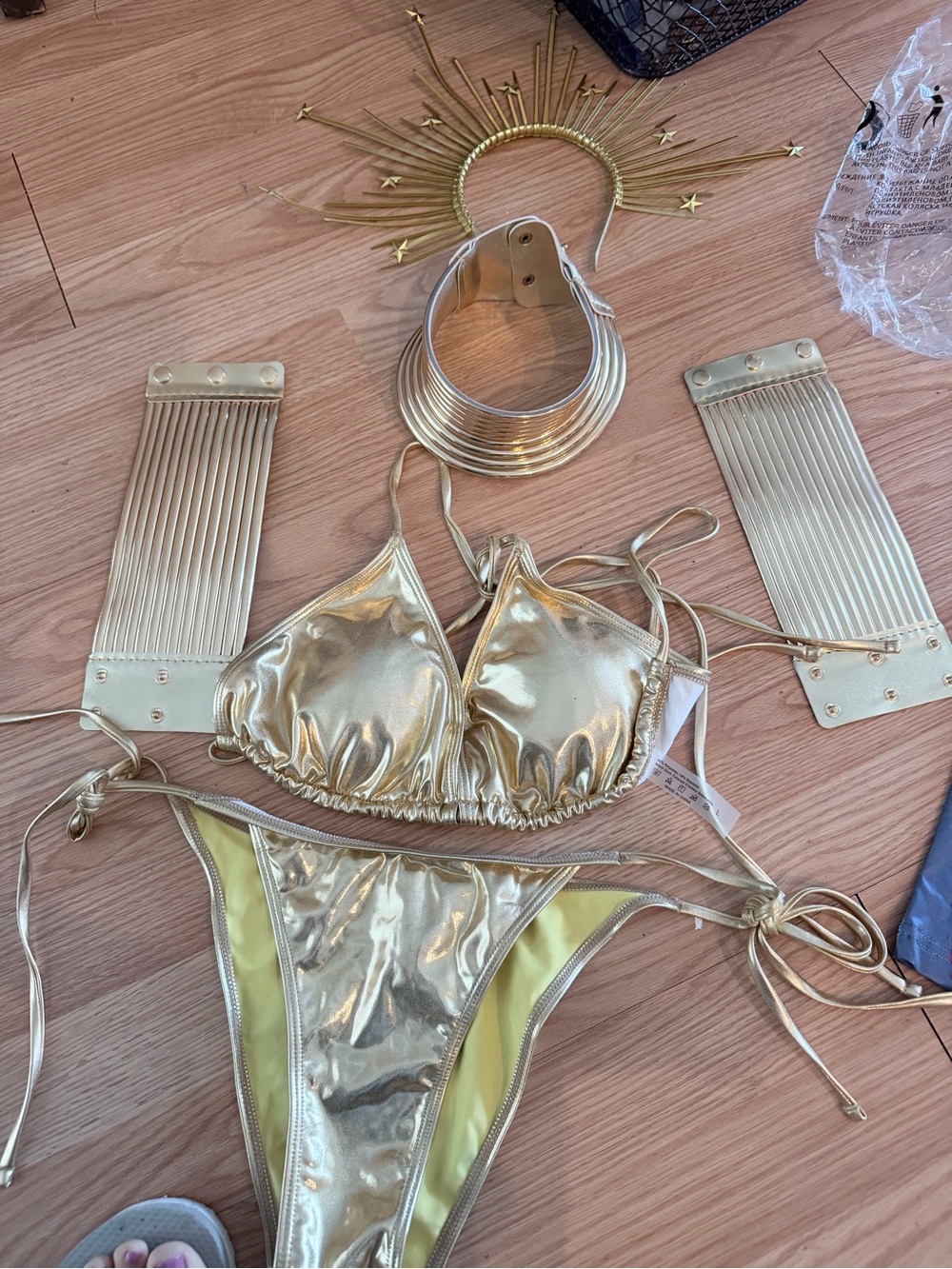 Gold Metallic Triangle Bikini Set - Women Swim goddess costume